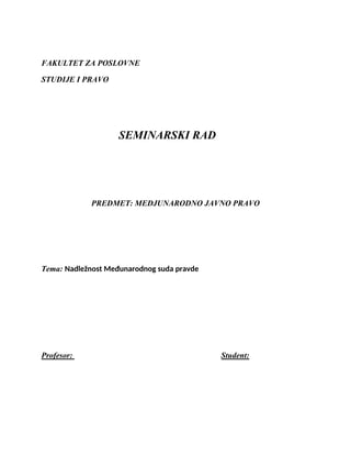 Nadležnost Međunarodnog suda pravde