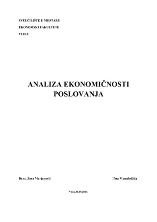 Analiza ekonomičnosti poslovanja