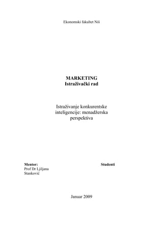 Istraživanje konkurentske  inteligencije: menadžerska  perspektiva