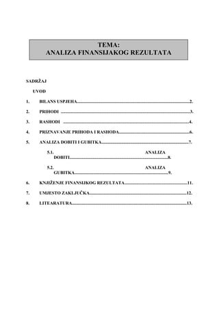 Analiza finansijskog rezultata