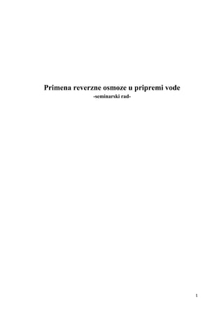 Membranski procesi-primena reverzne osmoze u pripremi vode