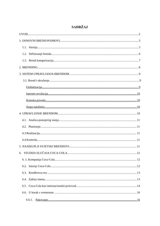 Brendiranje i upravljanje brendom: studija slučaja coca-cola