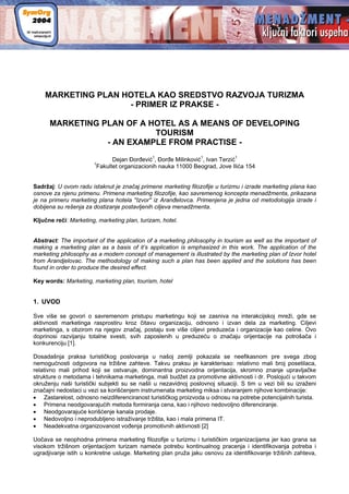 Marketing plan turizma