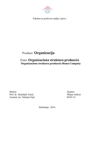 Organizaciona struktura preduzeća Roma Company