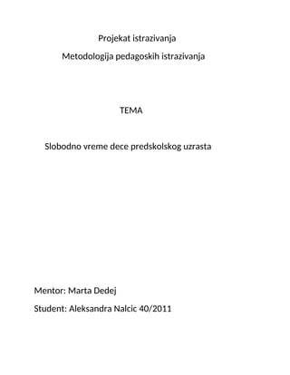 Slobodno vreme dece predskolskog uzrasta