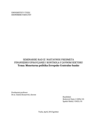 Monetarna politika evropske centralne banke