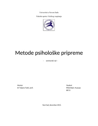 Psihološka priprema sportista –  Metode psihološke pripreme