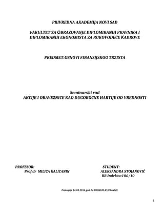 Akcije i obaveznice kao dugoročne hartije od vrednosti