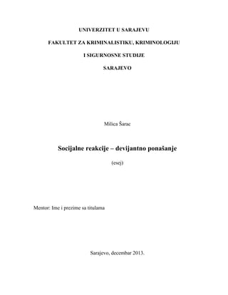 Socijalne reakcije – devijantno ponašanje