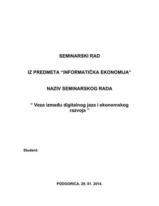 Veza između digitalnog jaza i ekonomskog razvoja