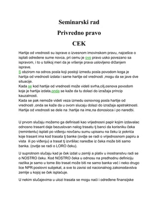 Ček kao hartija od vrednosti: pojam, elementi i vrste