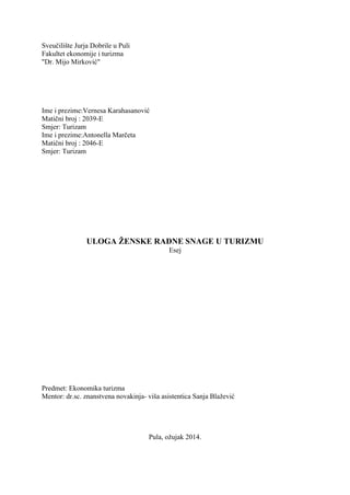 Uloga ženske radne snage u turizmu