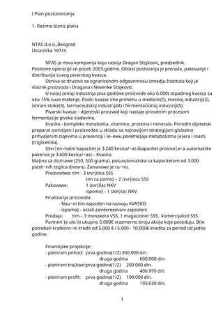 Biznis plan preduzeća NATS d.o.o Beograd