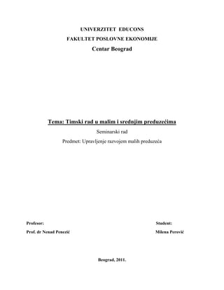 Timski rad u malim i srednjim preduzećima