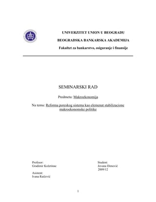 Reforma poreskog sistema kao elemenat stabilizacione makroekonomske politike