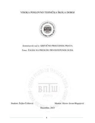 Žalba na prvostepenu presudu