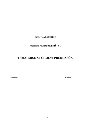 Cilj i misija preduzeća