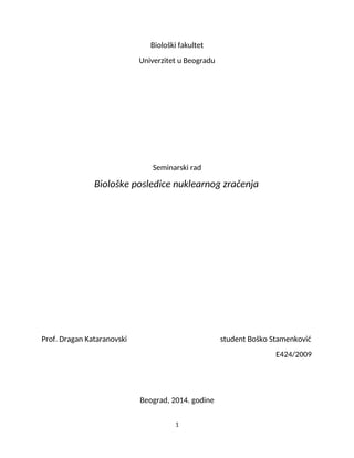 Bioloske posledice nuklearnog zracenja