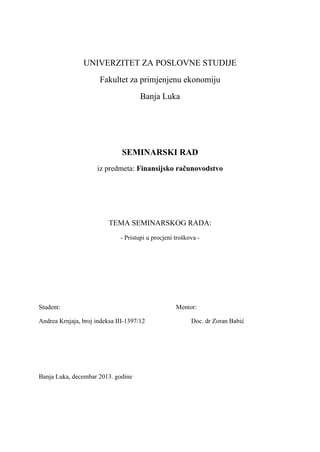 Pristupi u procjeni troskova