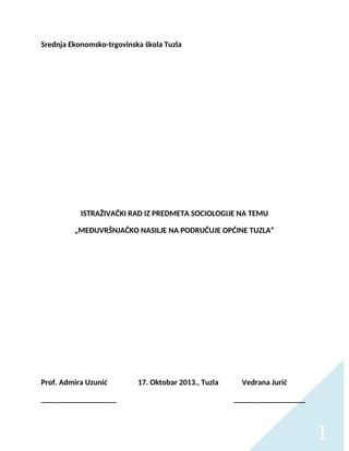 Međuvršnjačko nasiljena području općine Tuzla
