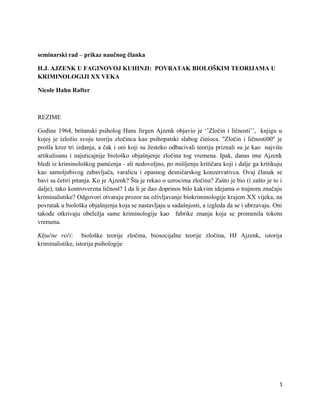 Povratak biološkim teorijama u kriminologiji XX veka