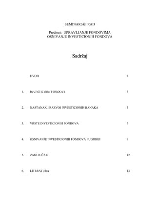 Osnivanje investicionih fondova