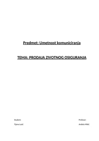 Umetnost komuniciranja – Prodaja životnog osiguranja