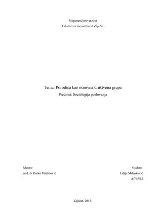 Porodica kao osnovna drustvena grupa