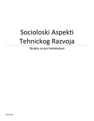 Skripta za prvi kolokvijum iz sociologije