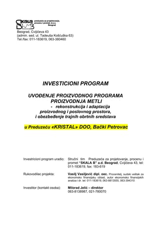 Investicioni program: Proizvodnja metli za izvoz u Preduzeću „Kristal“