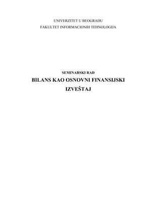 Bilans kao osnovni finansijski izvestaj