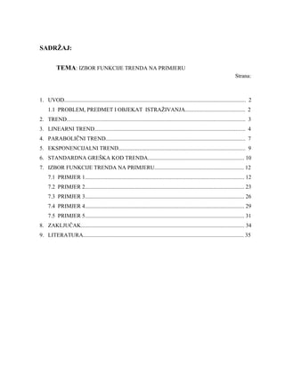 Izbor funkcije trenda na primjeru