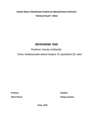 Medjunarodni odnosi krajem 19.pocetkom 20. veka