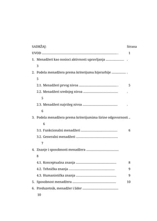 Uloga i značaj menadžera u savremenom poslovanju