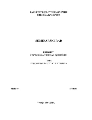 Finansijske institucije i tržišta