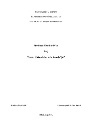 Esej – Kako vidim sebe kao da’iju?