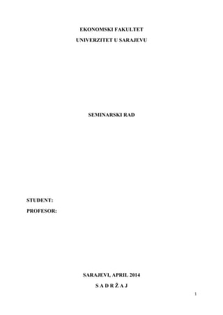 Analiza direktnih stranih ulaganja u Češkoj i mogućnosti primene u Bosni i Hercegovini