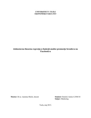 Jednostavna linearna regresija u funkciji analize promocije brendova na Facebook-u