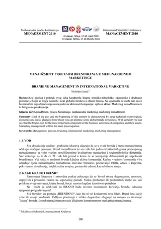 Menadžment procesom brendiranja u međunarodnom marketingu