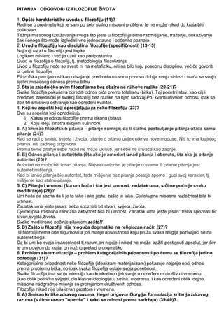 Filozofija života – Ispitna pitanja
