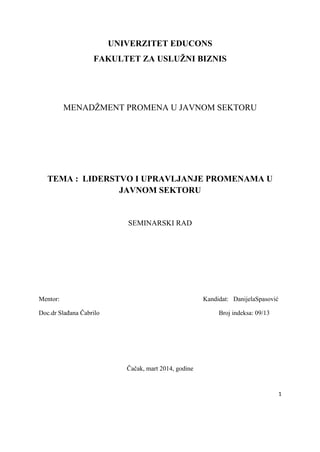 Liderstvo i upravljanje promenama u javnom sektoru
