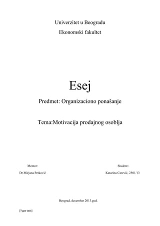 Motivacija prodajnog osoblja