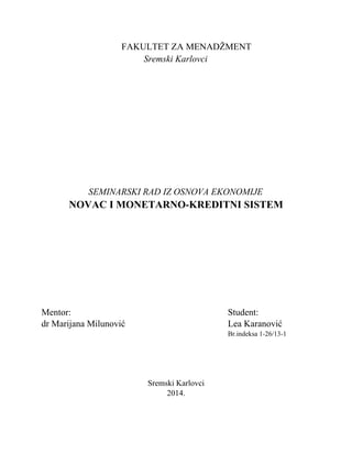 Novac i monetarno-kreditni sistem