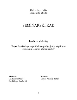 Marketing u neprofitnim organizacijama na primeru kompanije „Caritas internationalis“