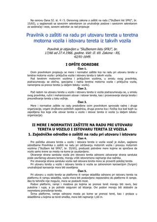 Pravilnik o zaštiti na radu pri utovaru tereta u teretna motorna vozila i istovaru tereta iz takvih vozila
