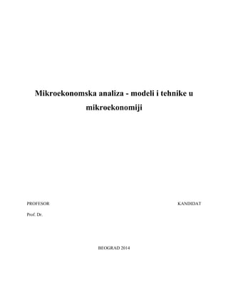 Mikroekonomska analiza – modeli i tehnike u mikroekonomiji