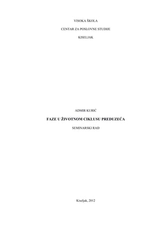 Faze u životnom ciklusu preduzeća