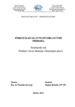 Javne finansije i finansijsko pravo – Porezi kao glavni izvori javnih prihoda
