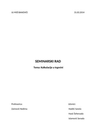 Kalkulacije u proizvodnji