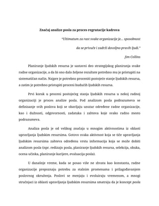 Značaj analize posla za proces regrutacije kadrova